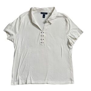 Karen Scott Classic White Cotton Polo Top Size XL